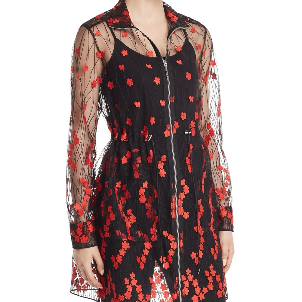 Elie Tahari Nicolette Floral Embroidered Mesh Jacket